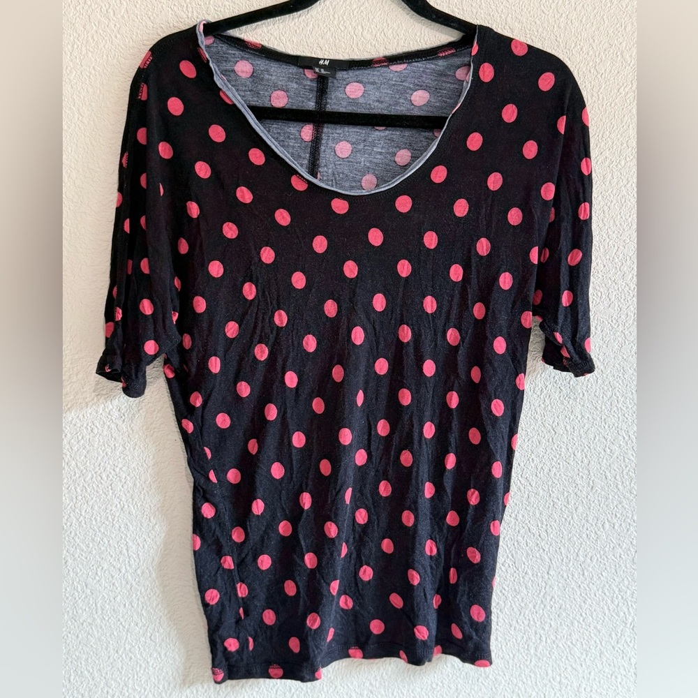 H&M Black Top with Pink Polka Dots